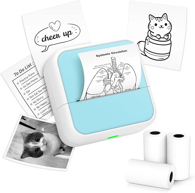 Sticker Printer – Mini Printer with Stickers, Bluetooth Inkless Printer, Sticker Maker, Mini Photo Printer, Portable Thermal Printer for iphone, Impresora Portátil for Notes, Journal, DIY, Kids Gift