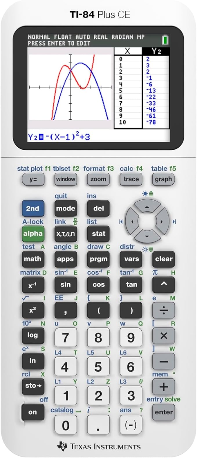 Texas Instruments TI-84 Plus CE Color Graphing Calculator, White 7.5 Inch