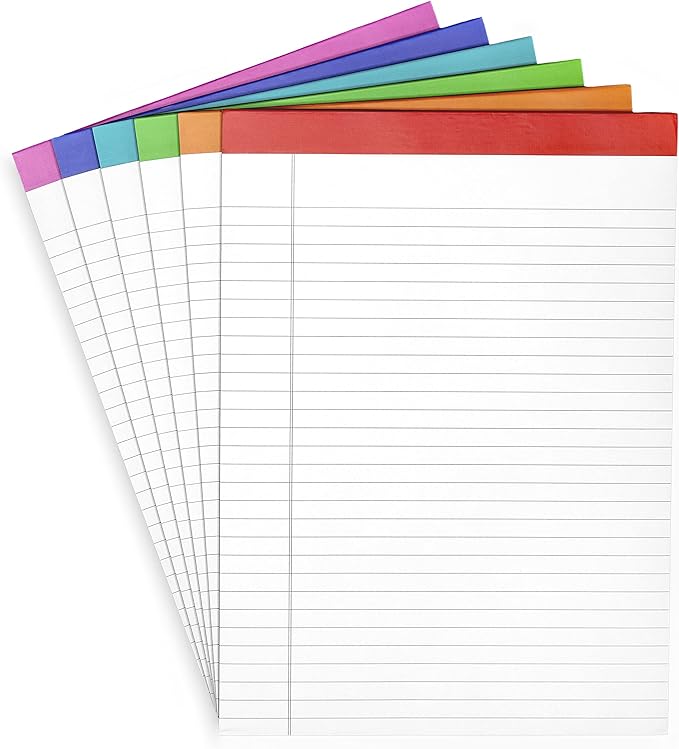 PAPERAGE Lined Legal Pads,(Rainbow), 6 Pack, 12 Pack, 50 Sheets Each, Wide/Legal Ruled, Note Pads, Small and Large size Paper